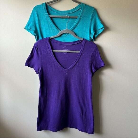 Old Navy Tops - Old Navy Short Sleeve V-Neck Cotton Tees Purple and Turquoise Size M Y2K Lounge